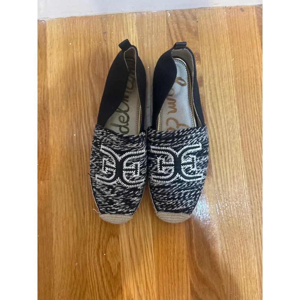 Sam Edelman Cayla Espadrille Flats Black White Woven‎ Slip On Shoes Size 10